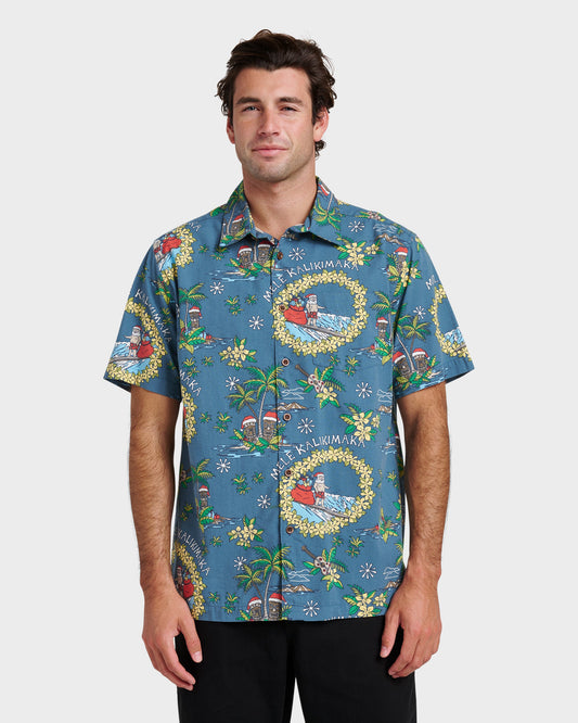 Waterman Surfing Santa Shirt - Real Teal | Quick SilverDiscount