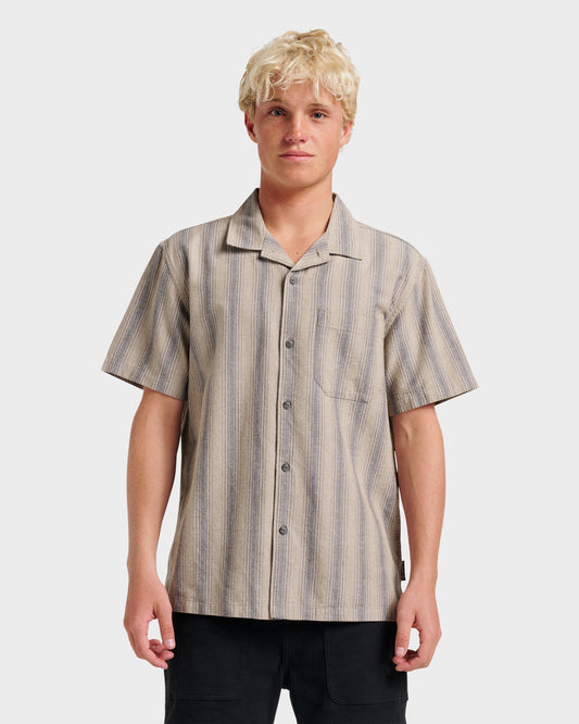 Oxford Stripe Casual Short Sleeve Shirt - Fallen Rock | Quick SilverClassic