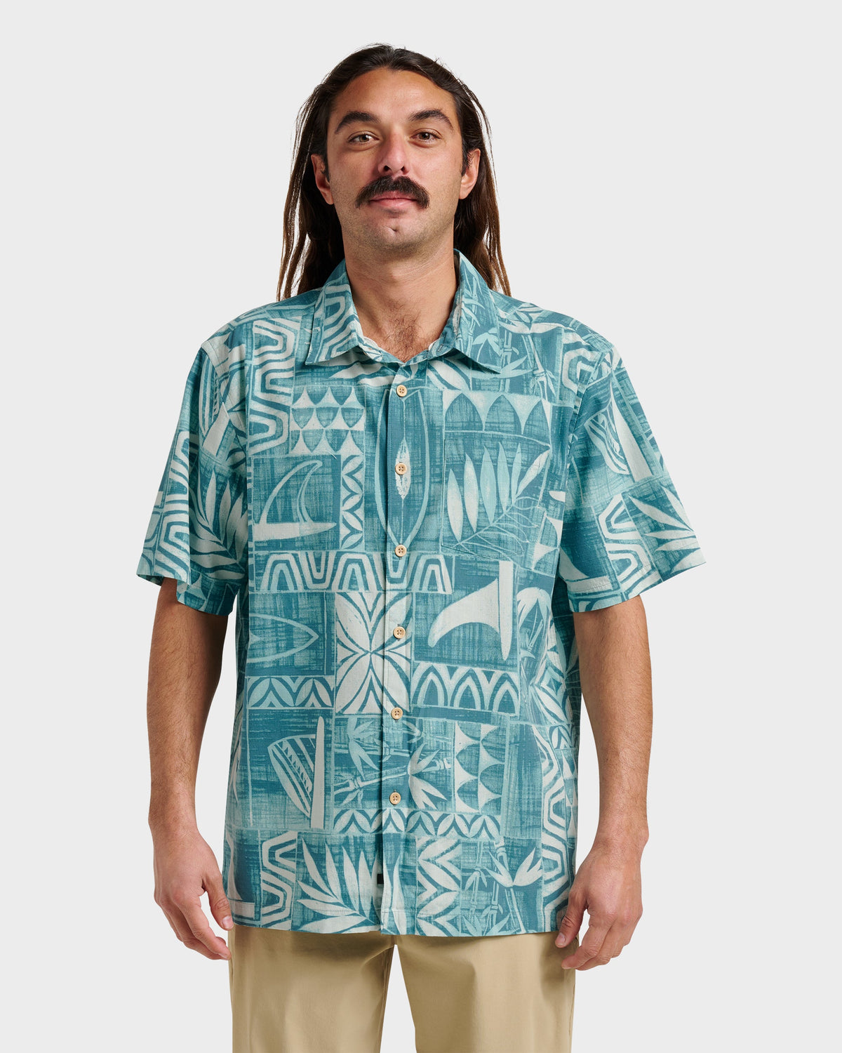 Waterman Talk Story Short Sleeve Shirt - Aqua Sea | Quick SilverDeals