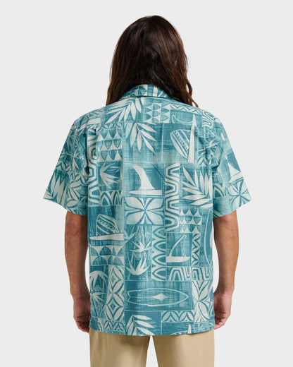 Waterman Talk Story Short Sleeve Shirt - Aqua Sea | Quick SilverDeals