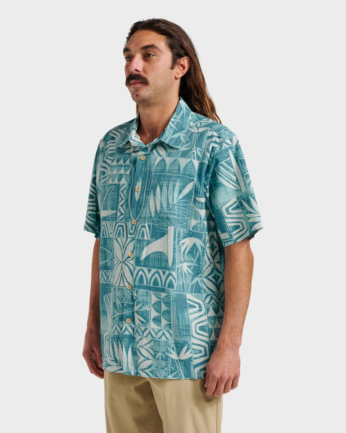 Waterman Talk Story Short Sleeve Shirt - Aqua Sea | Quick SilverDeals