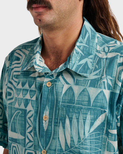 Waterman Talk Story Short Sleeve Shirt - Aqua Sea | Quick SilverDeals