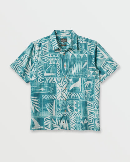 Waterman Talk Story Short Sleeve Shirt - Aqua Sea | Quick SilverDeals