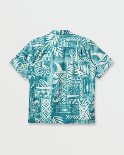 Waterman Talk Story Short Sleeve Shirt - Aqua Sea | Quick SilverDeals